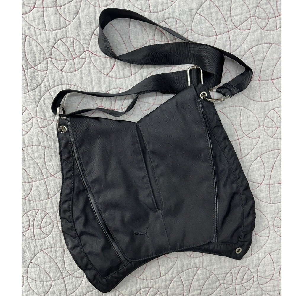 Puma Crossbody Bag Black Techwear Sculptural Asymmetrical‎ Nylon Leather Trim